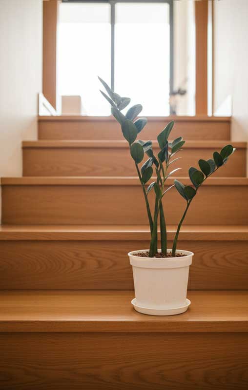 زاموفیلیا سبز کوچک آپارتمانی با گلدان پلاستیکی